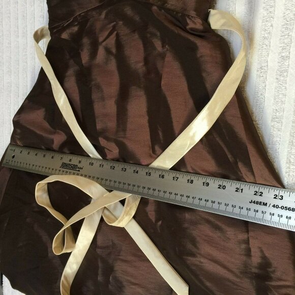 Womens Cocktail Evening Party Dress Pleated A-Line Belted Brown Spaghetti Size 6 - Picture 6 of 7